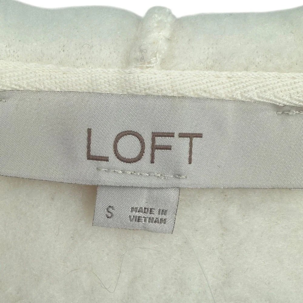 NWT LOFT V-Neck Sherpa Hoodie Ivory Pullover Sweater Top Size Small Cozy Lounge - Picture 3 of 14